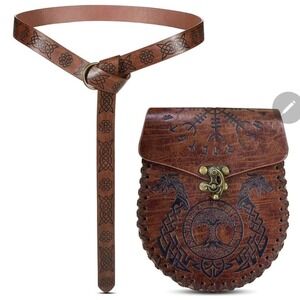 Celtic Viking Leather Belt Bag Renaissance Festival LARP Cosplay Pouch 72.7 Inch